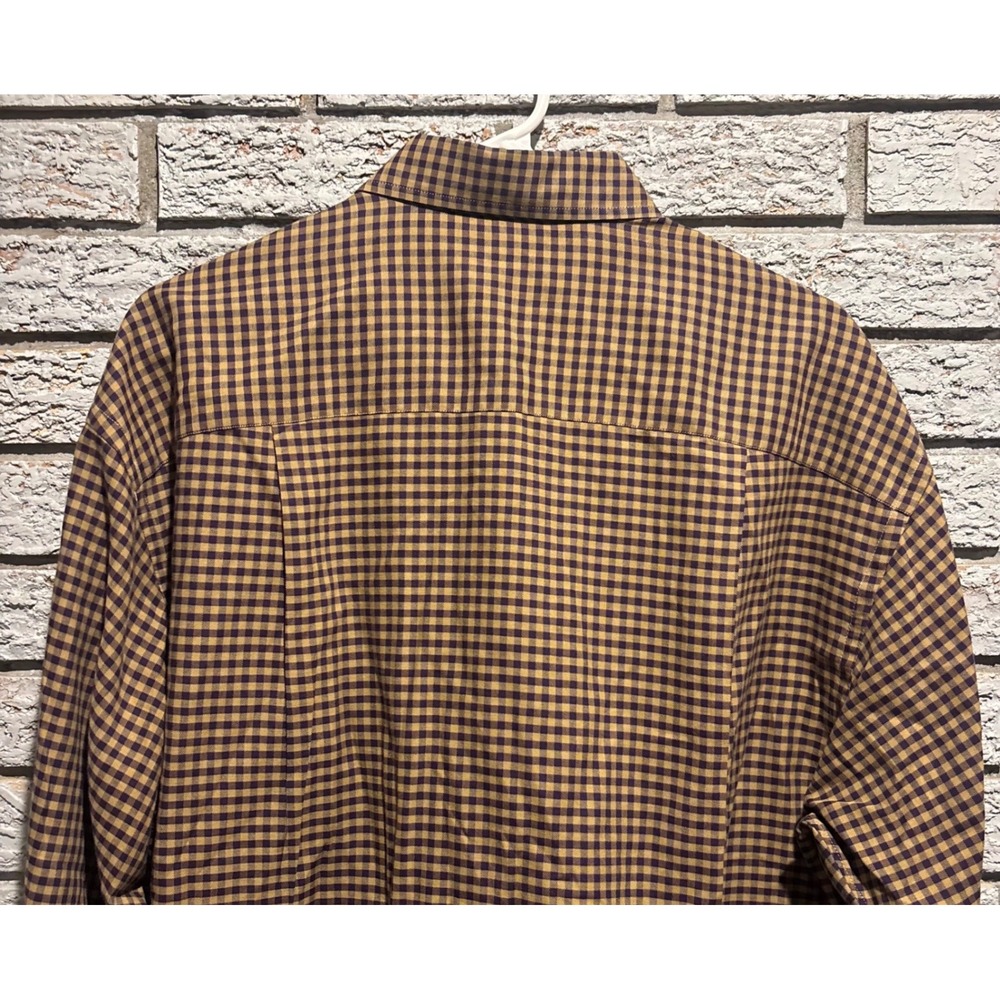 Ermenegildo Zegna Soft Mens Brown Blue Gingham Check Cotton Button Down Sz 16.5 - Picture 7 of 9